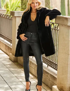 Womens Black Croc Coated Skinny Jeans - Size 18 Long - Sosandar - FashionsVida
