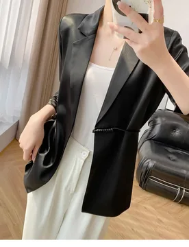 Women's Jacket for Spring and Autumn, New Chinese-Style Workwear, Fashionable and Elegant White Casual Blazer, Satin Acetate Fabric, One-Button Black - Aliexpress - FashionsVida