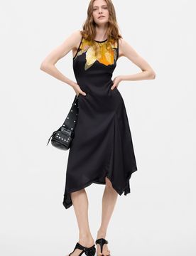 Robe asymétrique sans manches, , Viscose, Noir, XS