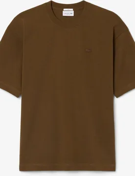 Camiseta unisex de corte amplio de punto jersey unisex de algodón grueso en negro de manga corta - Lacoste - FashionsVida