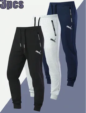 Piezas Pantalones de chándal de punto con cintura elástica y cordón para hombre, diseño simple con bolsillo con cremallera, negro, para deportes d - Shein - FashionsVida