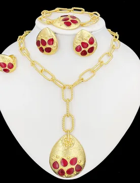 Women Jewelry Set Latest Design Gold Plated Long Pendant Necklace Earrings Bracelet And Ring Full Set Jewelry Party Trending - Aliexpress - FashionsVida
