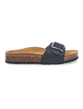 Ciabatte nere fibbia regolabile sottopiede in vera pelle 31838Q 36