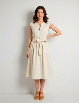 Para mujer. CFWWDR2028FRUT3944 Vestido Poplin (XS), Beige, Casual, Algodón, Sin mangas / Tirantes
