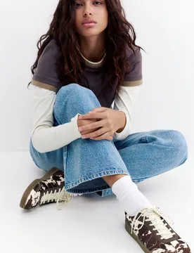Cow Print Leather Trainers (Size: ) - Pull&bear - FashionsVida