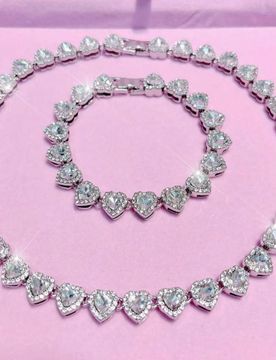Pieza/2 piezas/1 set Conjunto de joyería con collar con colgante en forma de corazón de cristal, regalo para ella, accesorios para mujer, regalo par