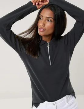 Rippenpolo Zip&Go, normale Größen, Farbe Schwarz, 48, softer angerauter Jersey warm & weich Damen - Walbusch - FashionsVida