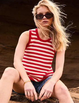 Pure Cotton Striped Crew Neck Vest Top Red Mix female - RO&ZO - FashionsVida