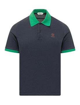 Versace Polo In Blu E Verde