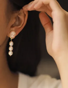 New Niche Cameo-Inspired Portrait Relief Natural Pearl Beaded Stud Earrings - Vintage Artisan Jewelry - Aliexpress - FashionsVida