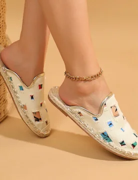 MOSOCT Nueva Colección Sandalias de Yute con Punta Cerrada, Sandalias de Playa Transpirables con Punta Redonda de Moda, Zapatos Planos, Vacaciones, V - Shein - FashionsVida