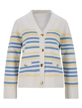TEXTURED STRIPED V-NECK CARDIGAN feale - M - FashionsVida