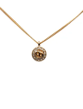 Gold Plated Strass CD Round Pendant Necklace - Dior - FashionsVida