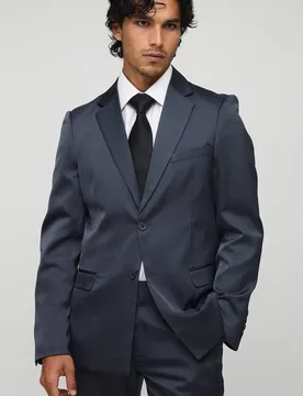 Herren Slim-Fit Satin-Blazer Charcoal Größe 40 - boohooMAN - FashionsVida