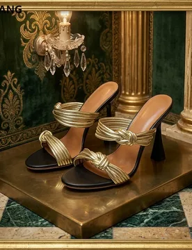 Metallic Knitted Twisted High Heel Mules for Women Summer Thin Sole Open Back Slip On Dress Sandals Fashion Party Shoes - Aliexpress - FashionsVida