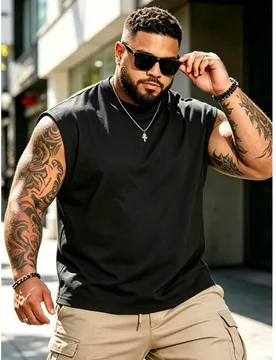 Camiseta de Talla Grande para Hombre, Camiseta de Tirantes Casual de Cuello Redondo de Talla Grande para Verano, Versátil y Estilizadora, Fresca y En - Shein - FashionsVida