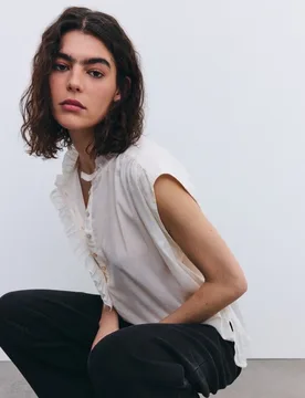 Blusa de mujer sin mangas volate cuello y tapeta - Tintoretto - FashionsVida