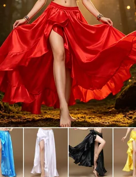 Pieza Falda larga de baile de moda para mujer, falda de satén con doble abertura y vuelo, falda de danza del vientre, flamenco, rock - Shein - FashionsVida