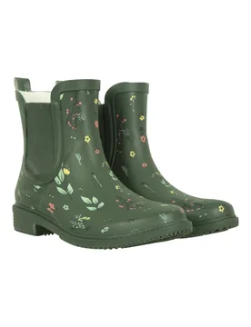 Women's Waterproof Printed Rubber Ankle Wellies Rain Boots in Olive Size: 7 - Olive - Size: 7 - Mountain Warehouse - FashionsVida