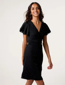 Rhinestone Diamante Wrap Dress - M / BLACK - female - Blue Vanilla - FashionsVida