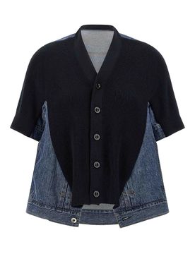 Sacai Cardigan in maglia X denim