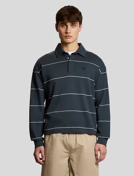 Men's Rugby Stripe Polo Shirt in Grey - Lyle & Scott - FashionsVida