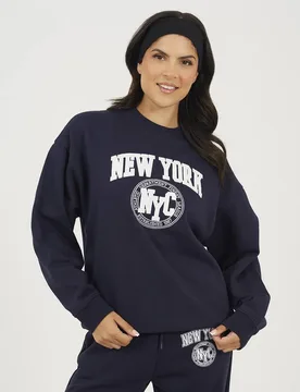 Women's Crew Neck Embroidered Sweatshirt in Navy Size: Small - Navy - Size: S - Brave soul - FashionsVida