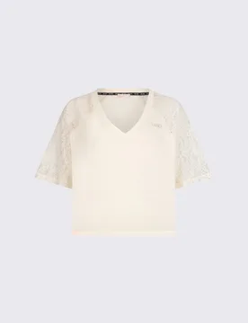 T-shirt con dettagli in pizzo donna bianco - Liu jo - FashionsVida