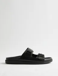 Leather 2 Strap Sandals Black male
