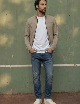 Street One Langarm Jacke mit Stehkragen male Beige - Street One MEN - FashionsVida
