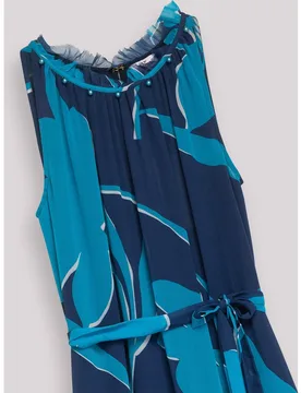 Vestido largo fluido sin mangas con volante escalonado - Niza - FashionsVida