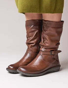 Women's 'Teacake' Slouchy Mid-Length Leather Boots in Brown Size: 6.5 - Brown - Size: 6.5 - Moshulu - FashionsVida