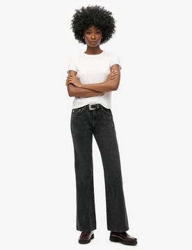 Superdry Damen Schwarz Röhrenjeans aus Bio-Baumwolle mit Mittelhohem Bund, Größe: 28/32