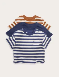 Pack Pure Cotton Striped Tops (0-3 Yrs) Blue Mix male