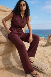 Womens Crepe Elasticated Waist Trouser - Chocolate - Size 18 Uk