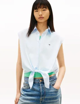Camisa de mujer popelín sin mangas de rayas - Tommy Jeans - FashionsVida