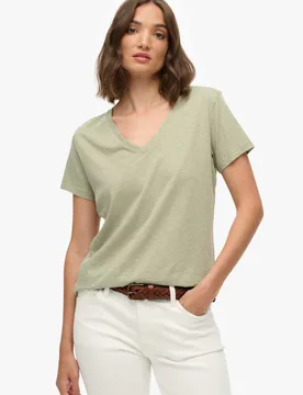 Cotton Rich V-Neck T-Shirt Green female - Superdry & Co - FashionsVida