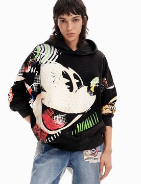 Sweat-shirt oversize Mickey Mouse, Coton, Noir, M
