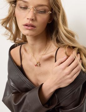 Collana con pendenti a forma di cuore, ciliegie e ferro di cavallo - oro