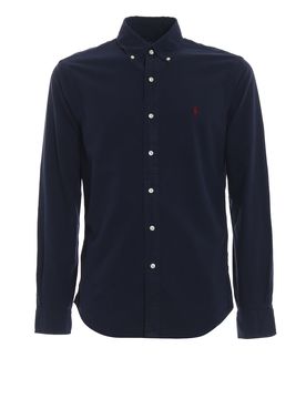 Camicia blu slim con collo button-down