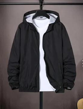 Chaqueta con capucha con cremallera de manga larga para hombre, sin camiseta, para otoño - Shein - FashionsVida