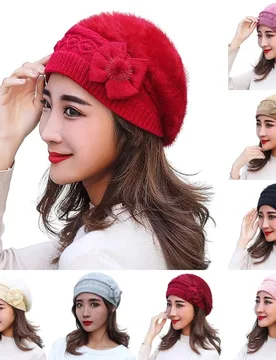 Women Knitted Wool Hats Winter Flower Decorated Warm Female Cap Beanies Fur Hat Gorros Bonnet Soft Breathable Beanie Caps - Aliexpress - FashionsVida