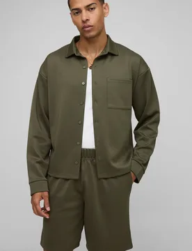 Men's Oversized Scuba Shirt and Relaxed Short Set Khaki Size Small Khaki S - boohooMAN - FashionsVida