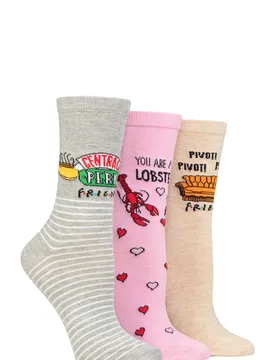 Women's 3 Pair SOCKSHOP Friends Cotton Socks Assorted 4-8 Ladies - Assorted - Size: Small - Film & TV Characters - FashionsVida