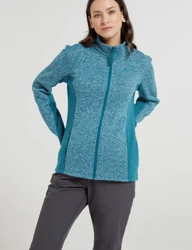 Women's 'Idris' Soft Lightweight High Neck Antipill Panelled Fleece Jacket in Teal Size: 8 - Teal - Size: 8 - Mountain Warehouse - FashionsVida