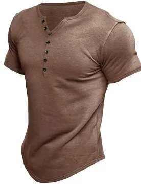 New Cotton Men's T-shirt Summer Solid Men Short Sleeve Button Henley Neck Casual Tees Outdoors Casual Sports Tees Streetwear - Aliexpress - FashionsVida