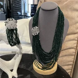 Strands Green jade CZ Necklace and Bracelet For Women Lady Jewlery