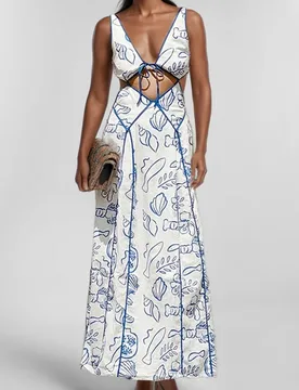 Blue Red Printed Women Prom Dress Sexy Stripe Sleeveless Lace Up Back A Line Party Gown Casual Formal Evening Birthday Robe - Aliexpress - FashionsVida