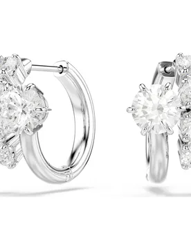 Orecchini a cerchio Matrix, Taglio Round, Bianchi, Placcato rodio OS - Swarovski - FashionsVida