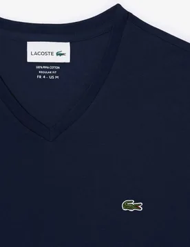 Camiseta de hombre de cuello de pico de algodón pima ligero de manga corta - Lacoste - FashionsVida
